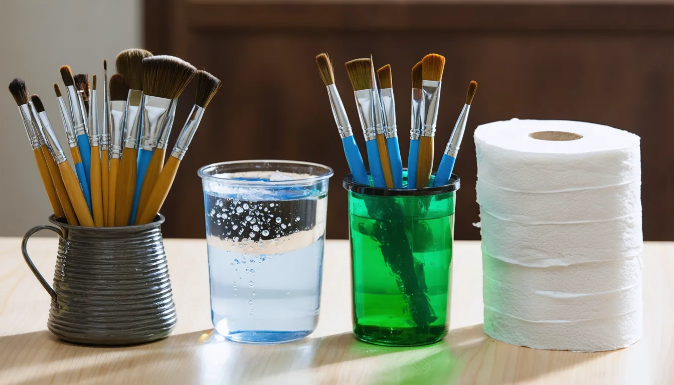 Brush cleaning setup with water pots